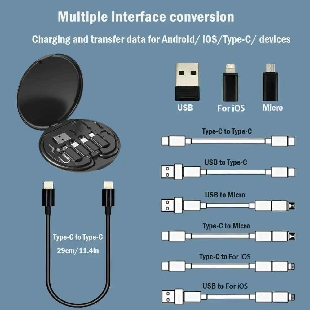 Portable Multifunctional Data Cable Storage Box, 60W Fast Charging Mobile Phone Holder, Charging Cable Set, Multi Head Conversio