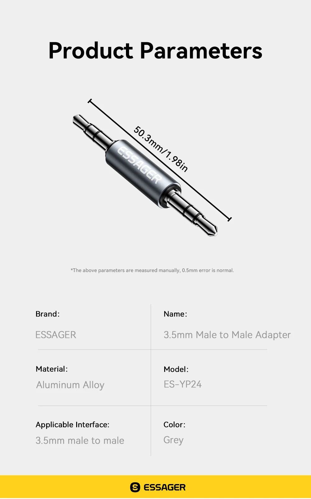 Essager 3.5mm Male to Male Jack Audio Adapter For Mobile Phone Headphone Car MP3 Speaker Laptops Tablets Stereo Jack Connector