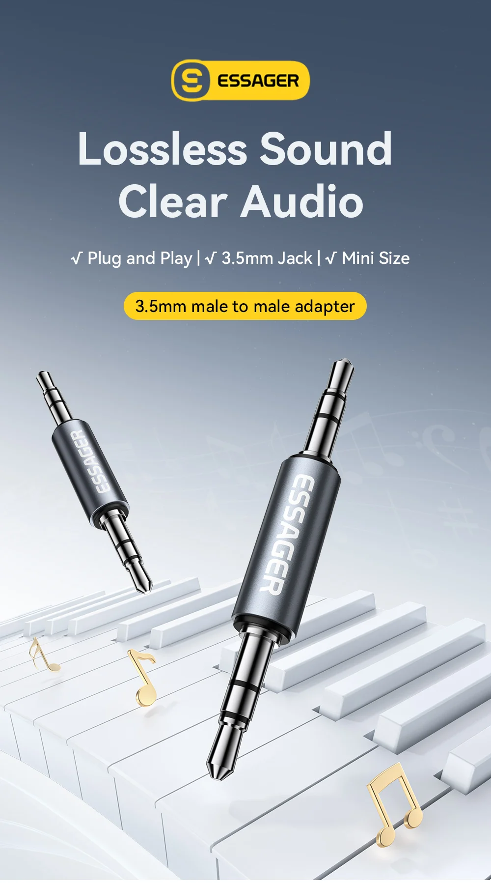 Essager 3.5mm Male to Male Jack Audio Adapter For Mobile Phone Headphone Car MP3 Speaker Laptops Tablets Stereo Jack Connector