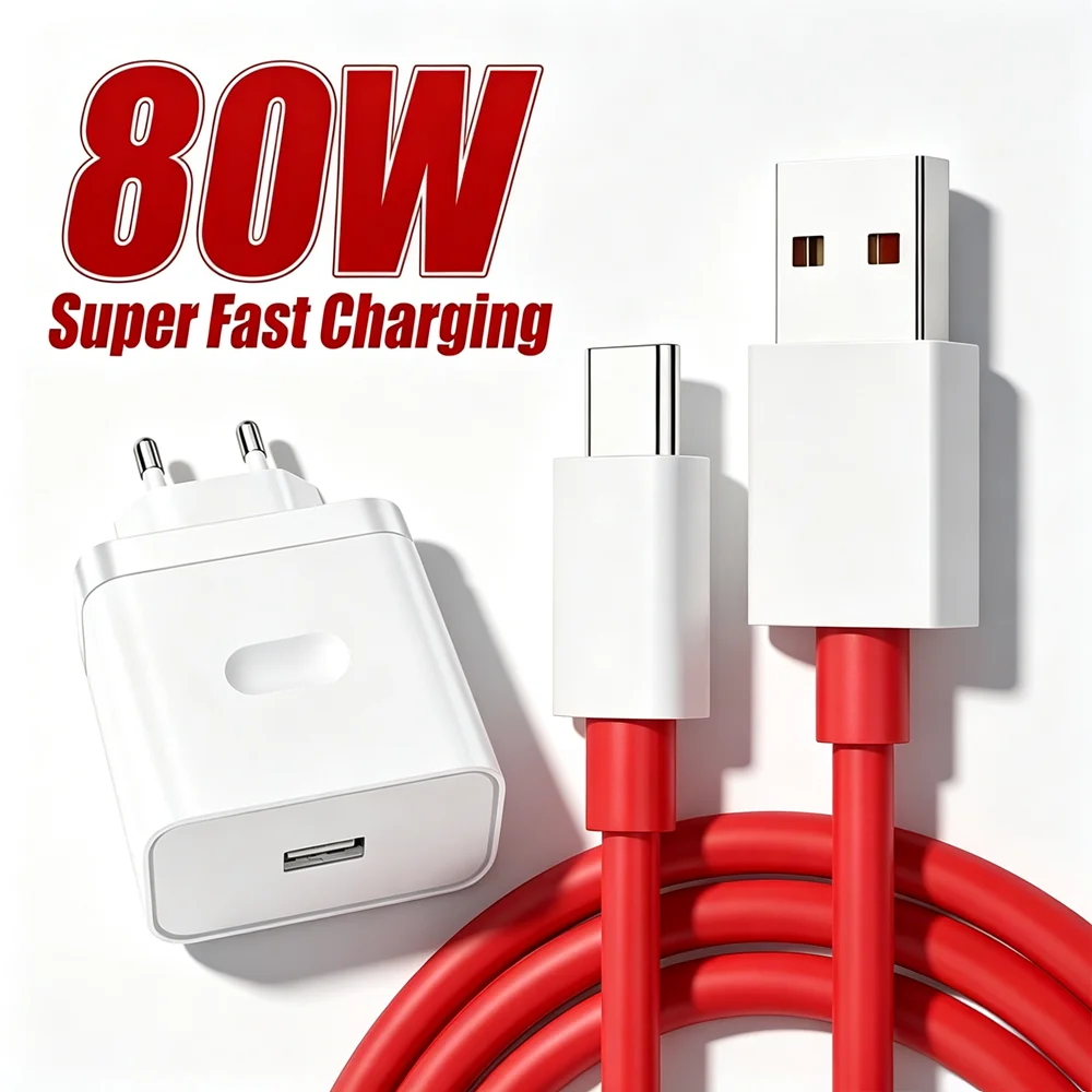 80W Super VOOC EU Fast Charger Type C Cable For OnePlus 9 9R 10 Pro 11 12 13 Nord CE 3 4 Lite 5 N200 N300 OPPO Realme USB Cables