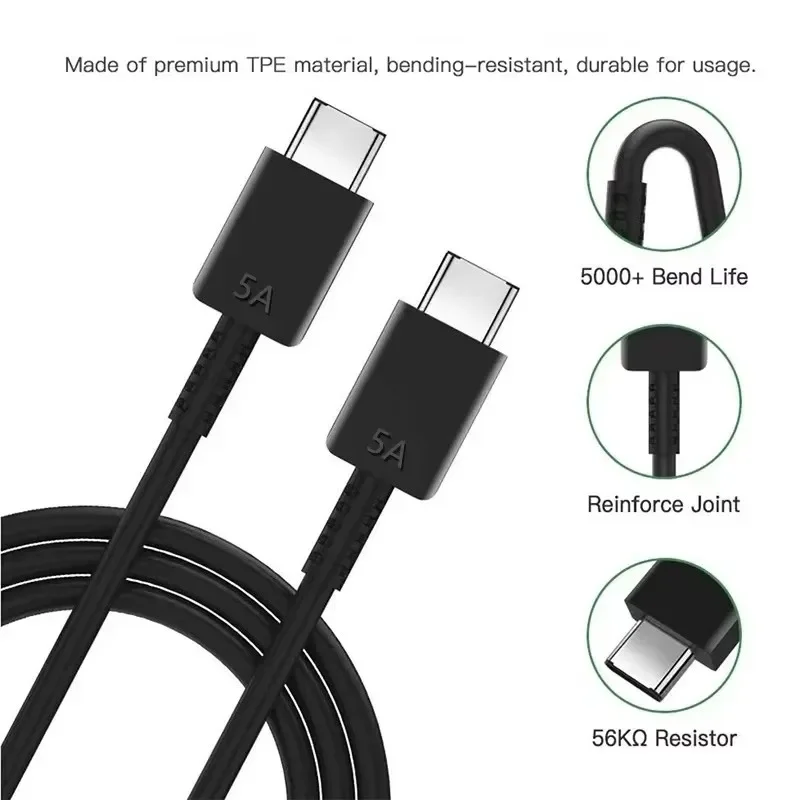 1m 1.5m 2m 5A 45W PD USB-C Super Fast Charge Type-C Cable for Samsung S21 FE S22 Plus S23 S24 Ultra Note 20 A14 A15 A33 A34 A53