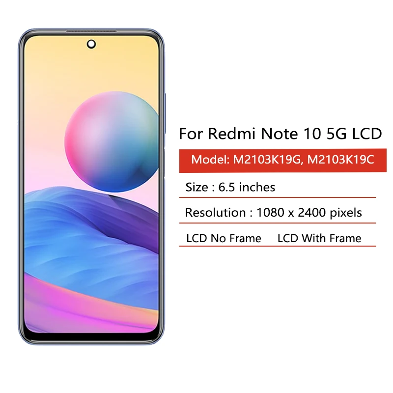 6.5''For Xiaomi Redmi Note 10 Note10 5G LCD Display Touch Screen Digitizer Assembly M2103K19G M2103K19C LCD Replacement