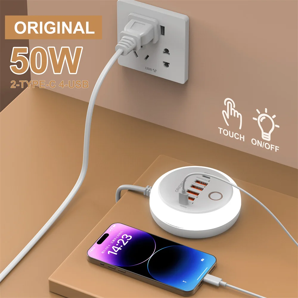Multi Ports PD Type C Fast Charging Wall Charger 50W USB Charger USB Hub For Samsung iPhone Xiaomi EU/US/UK Plug Phone Charger