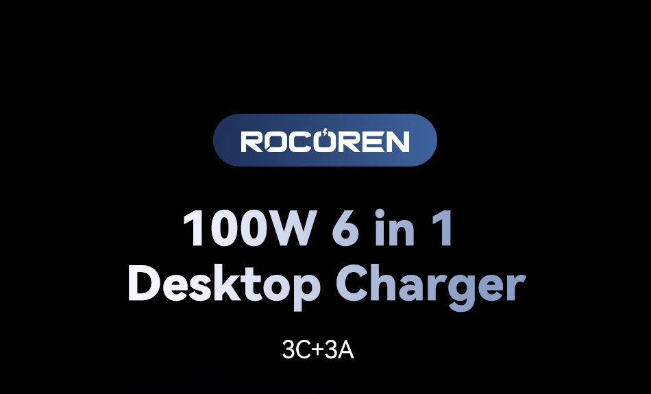 Rocoren USB Charger 100W GaN Charger 6-ports Desktop Fast Charging Type C Charger Portable Power Station For iPhone Xiaomi POCO