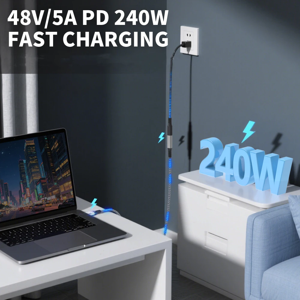 BCVS 90° USB3.2 USB‑C Male to Female Extension Cable 240W 20Gbps Fast Charging for IPhone15 Pro Max MacBook Thunderbolt