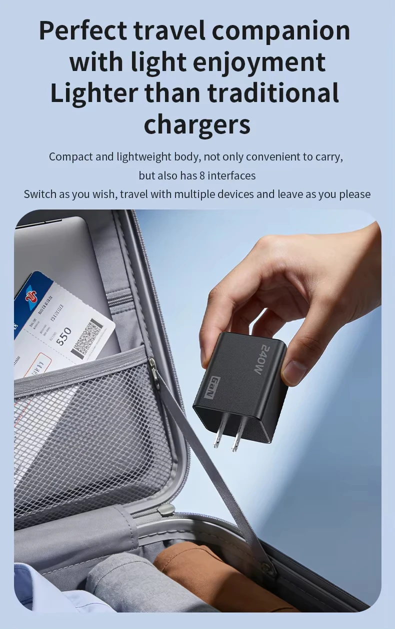 KEBIDUMEI 240W GaN 8-Port Fast Charger Multi-Port USB C Type C PD QC3.0 Charger for MacBook Laptop Phone 17/16/15 Pro