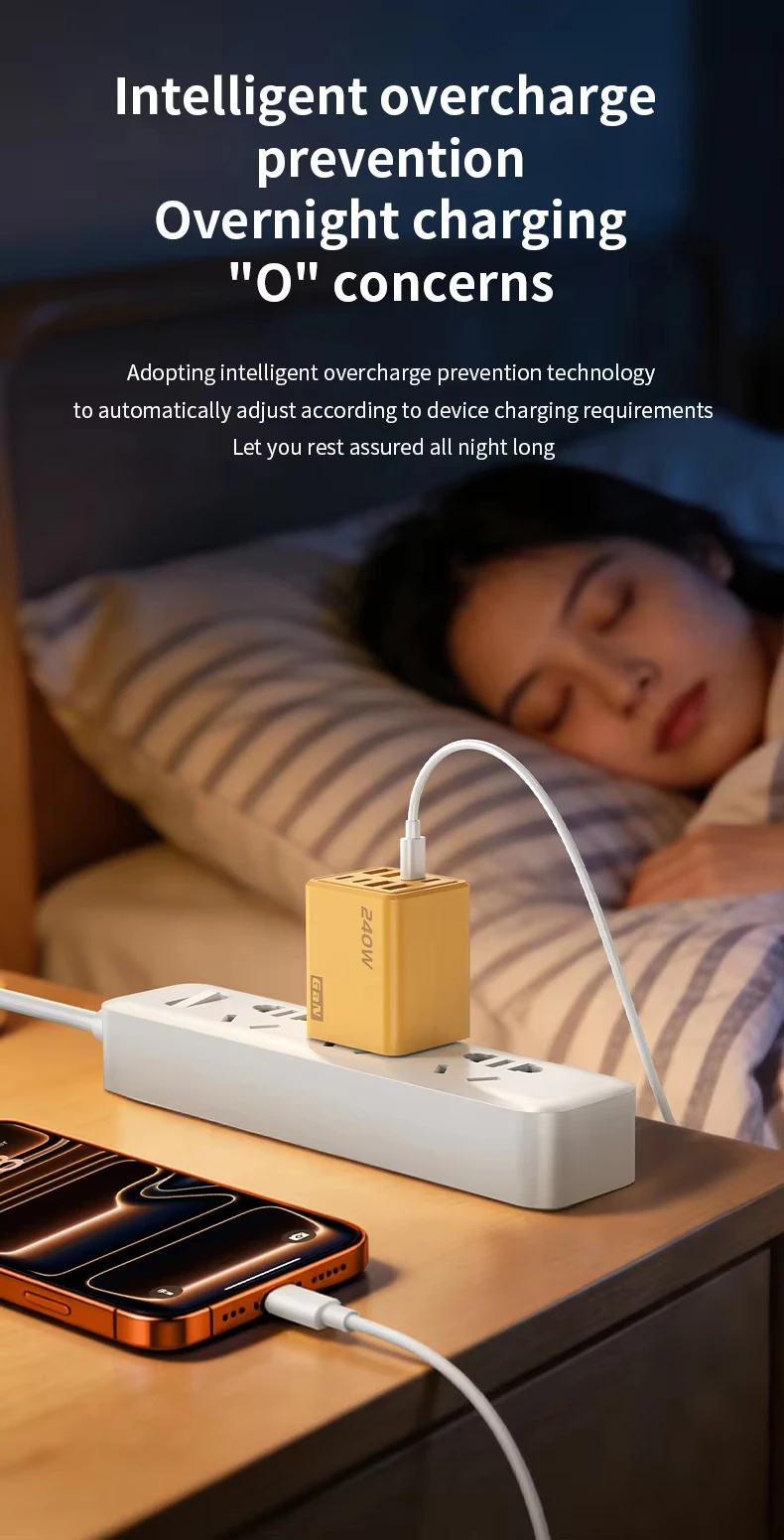 KEBIDUMEI 240W GaN 8-Port Fast Charger Multi-Port USB C Type C PD QC3.0 Charger for MacBook Laptop Phone 17/16/15 Pro