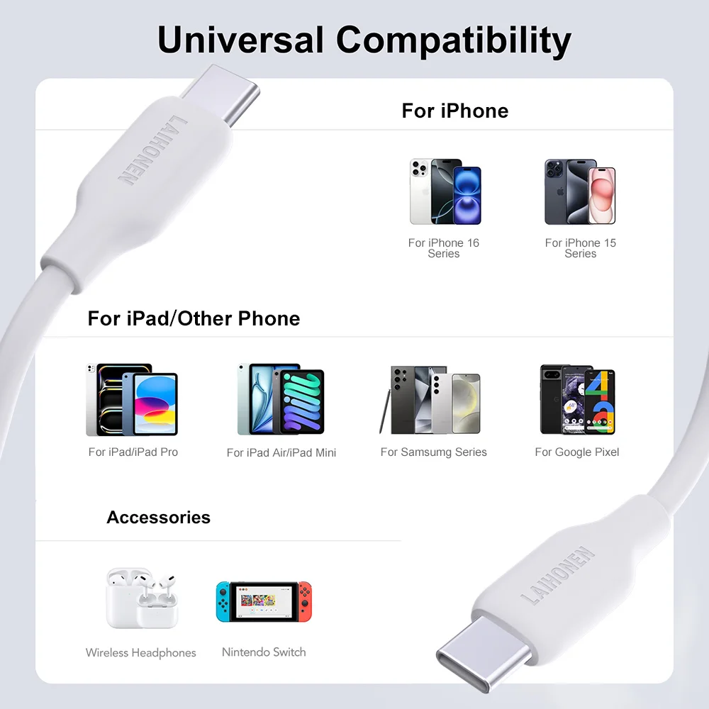 60W 3A Super Fast Charge PD Type C Liquid Silicone Cable Quick Charge 1M 2M 3M USB Cable USB C to C Charger Cable