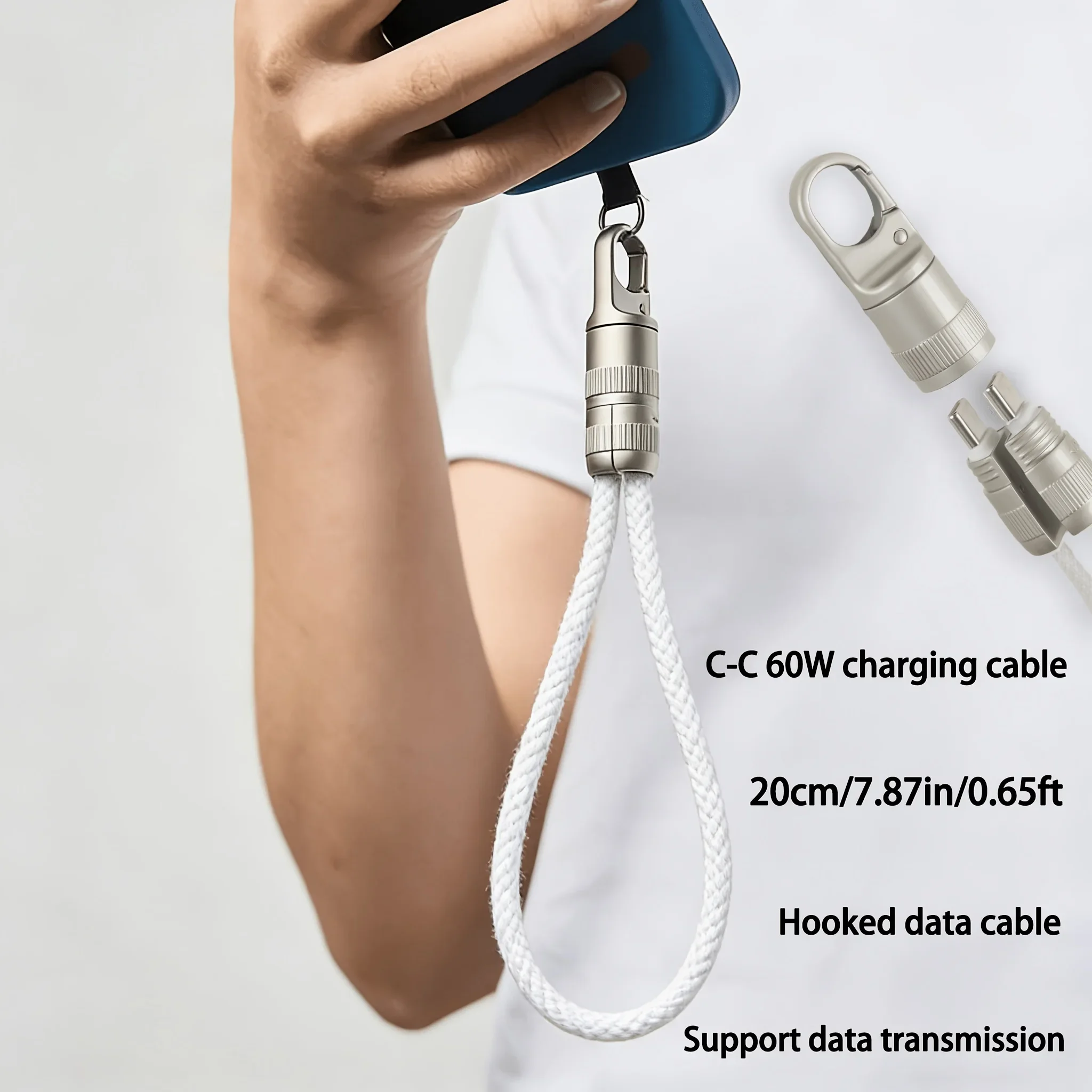HANNUO 60W Short USB C Cable Fast Charging Type C to Type C Cable Keychain Short Line for iphone Samsung OPPO USB Braided Cable