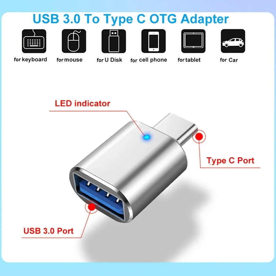 NNBILI 1-5pcs USB 3.0 To Type C Adapter LED OTG To USB C Male To USB A Female Connector For HUAWEI Samsung Xiaomi POCO Adapters