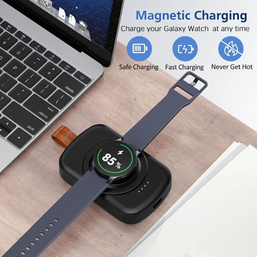 1800mAh Magnetic Smartwatch Wireless Charger Dock with Keychain for Samsung Galaxy Watch 8/7/6 Classic 5/4 Pro/3 Fast Charging