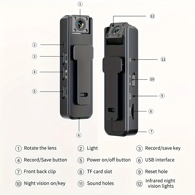 Mini A9 Handheld Camera 1080P HD Infrared Night Vision Back Clip Camera Recorder Outdoor Sports Riding Handheld Camera