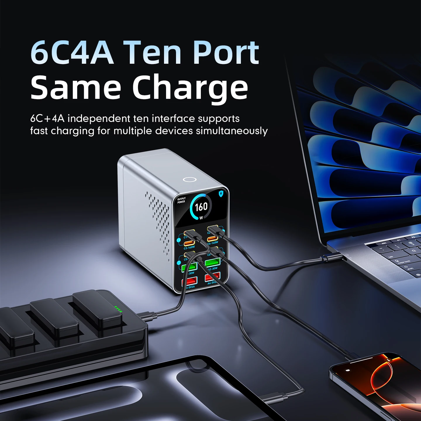 USB Type C GaN Charger Ai Display 10 in 1 Desktop Power Station Fast PD Charge For iPhone 17 Pro Max MacBook Air