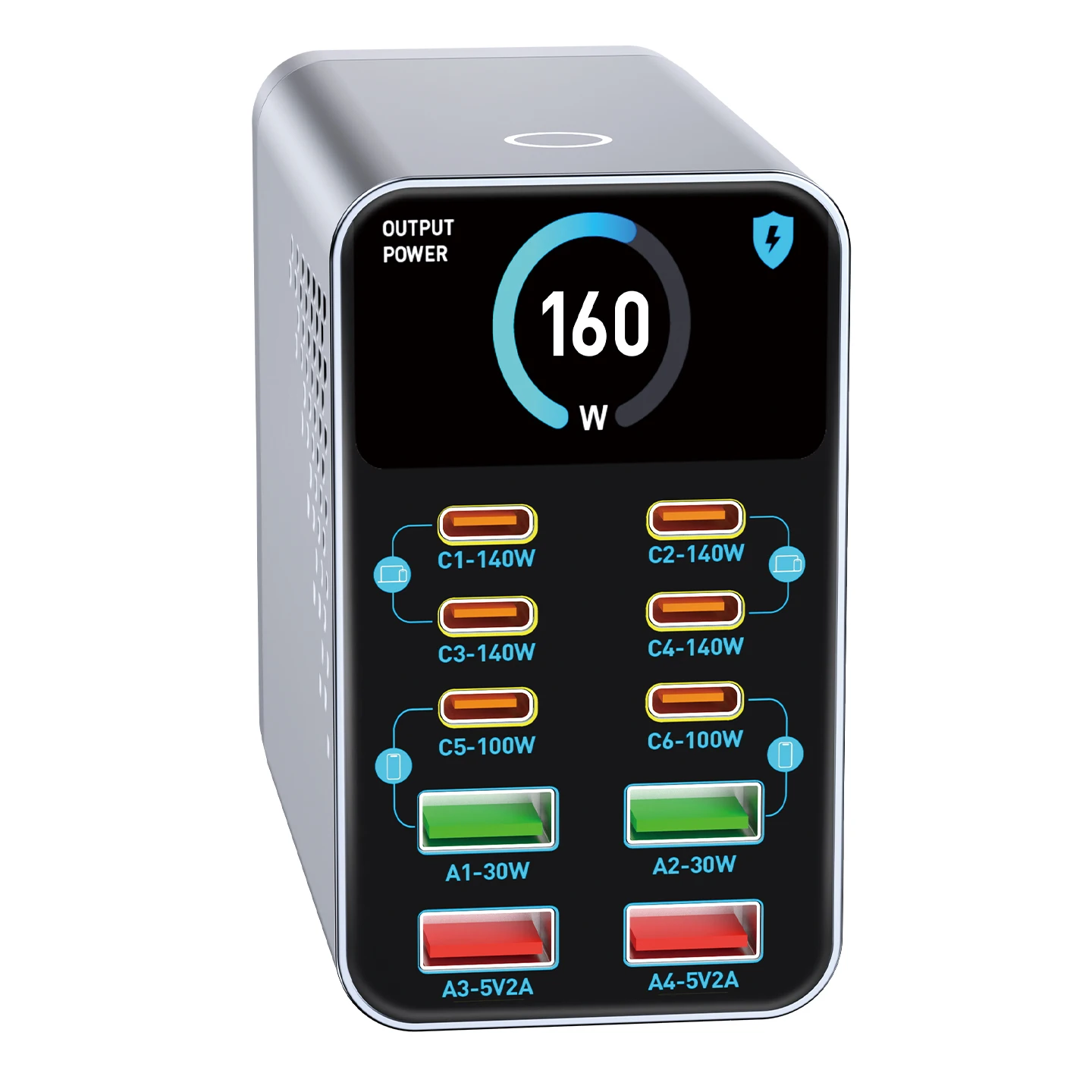 USB Type C GaN Charger Ai Display 10 in 1 Desktop Power Station Fast PD Charge For iPhone 17 Pro Max MacBook Air