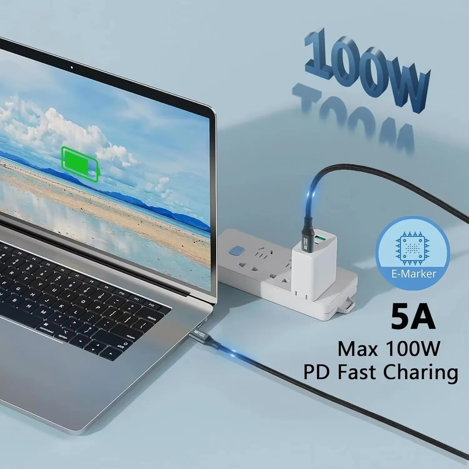 USB C to C 5A 100W PD Fast Charging 20Gbps Cable USB3.2 Gen2x2 8K 4K Video Output Cord for Laptop Tablet Mobile Phone Hard Drive