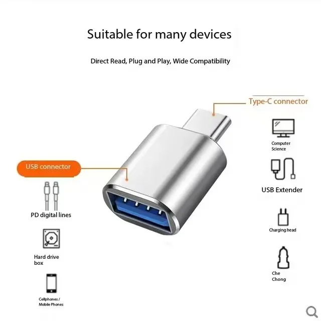 Type-C Para USB 3.0 OTG Adapter USB to Type-C Interface iPhone 15 Samsung Xiaomi Huawei Mouse Plug Tablet Adapter