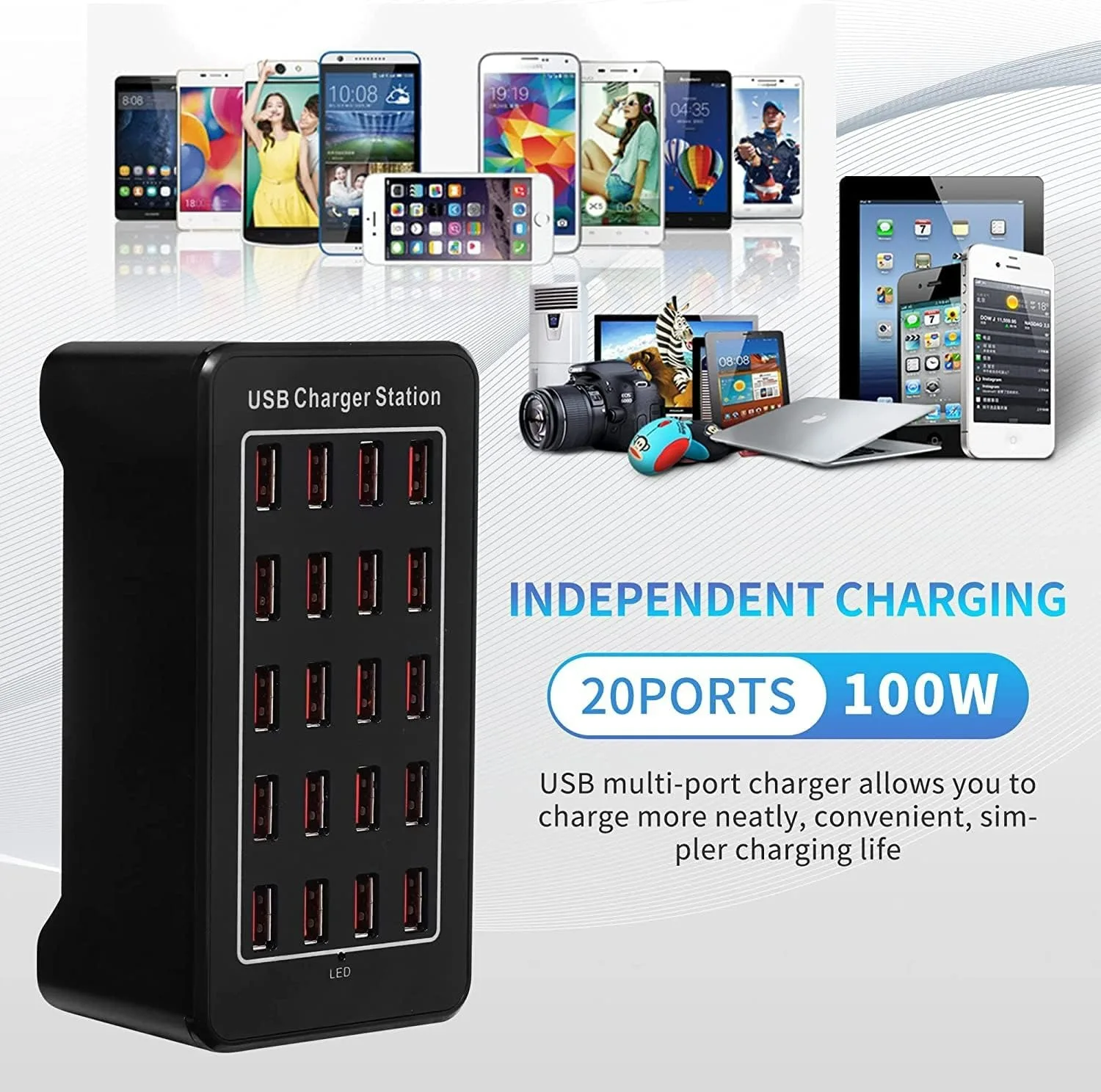 20/30 Ports USB Charger 100W/150W Smart USB Charger Desktop Charging Hub Multi-Port Charging Station for Samsung/iPhone/iPad/Tab