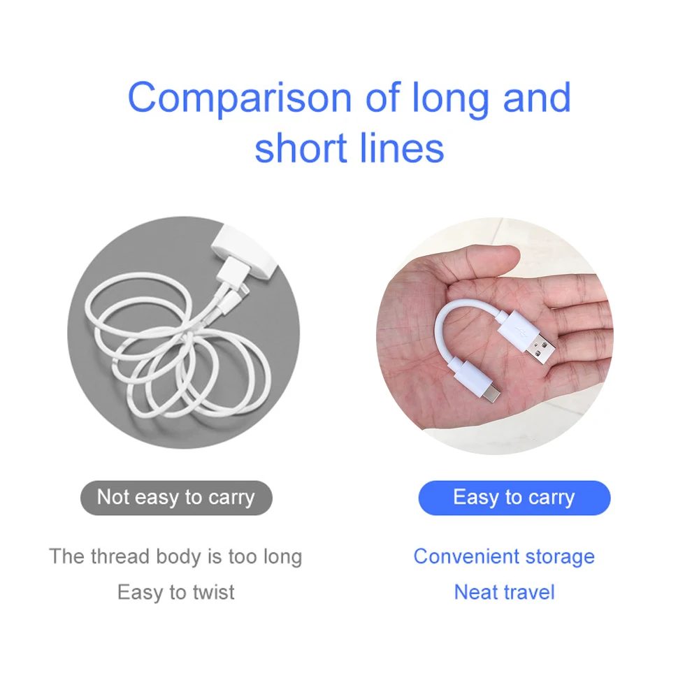 20/10cm Ultra Short USB Type C Cable 3A Male USB A to Male Type-C Data Wire Cord for Samsung Huawei Xiaomi Fast Charging Cable