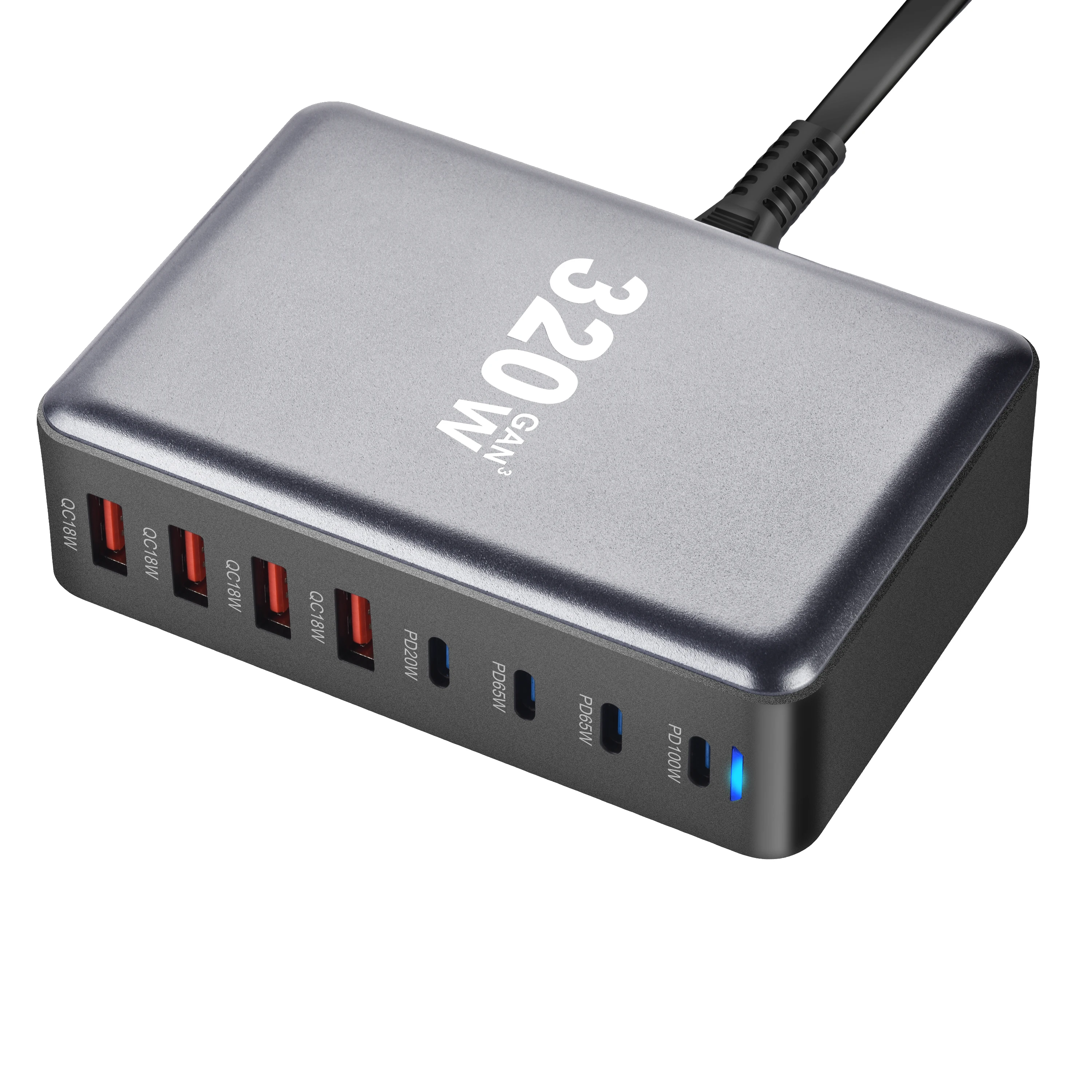 320W GaN Charger USB C Fast Desktop 8-port USB Type C PD Charger Fast Charge 3.0 USB Type C Fast Charger for IPhone15 14 Samsung