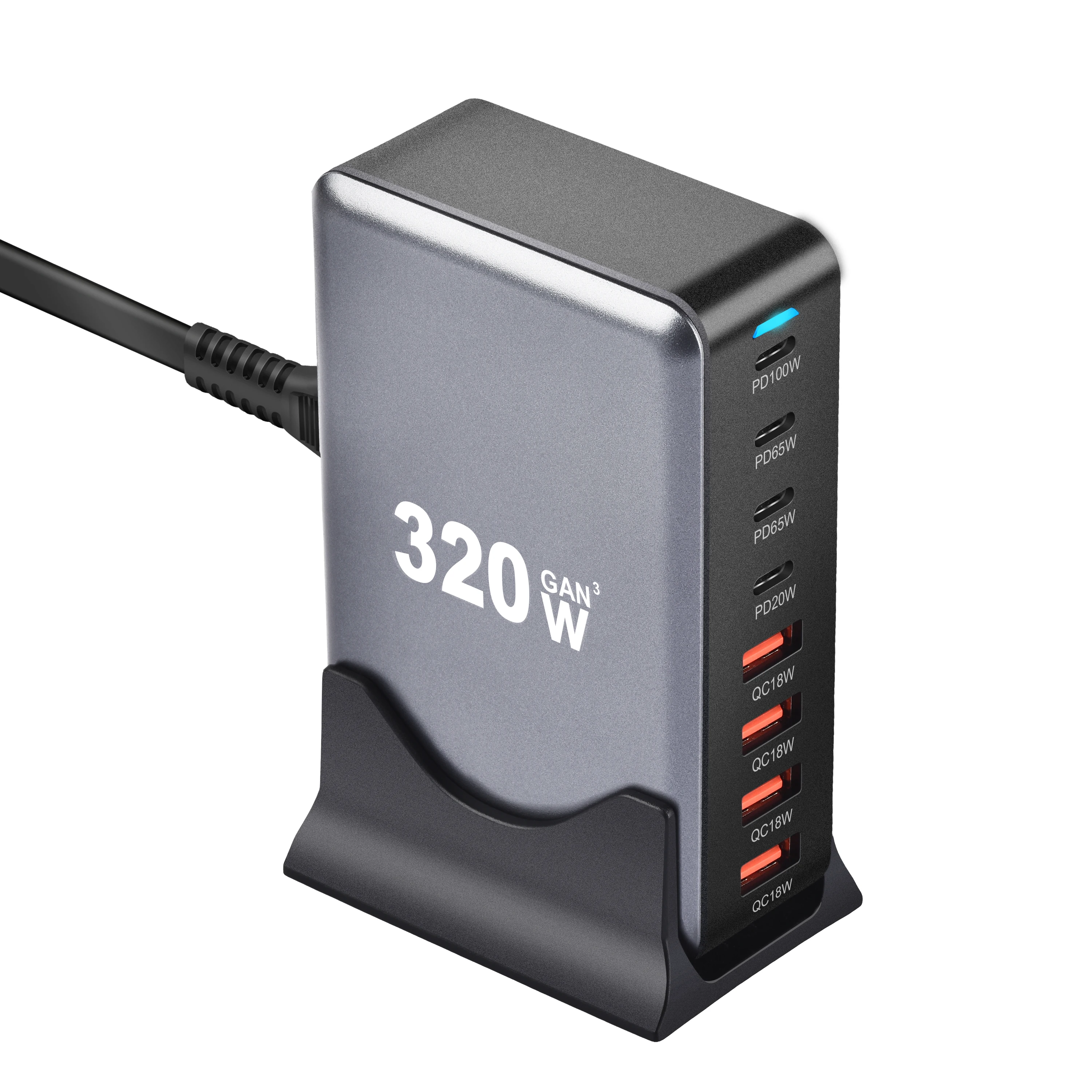 320W GaN Charger USB C Fast Desktop 8-port USB Type C PD Charger Fast Charge 3.0 USB Type C Fast Charger for IPhone15 14 Samsung