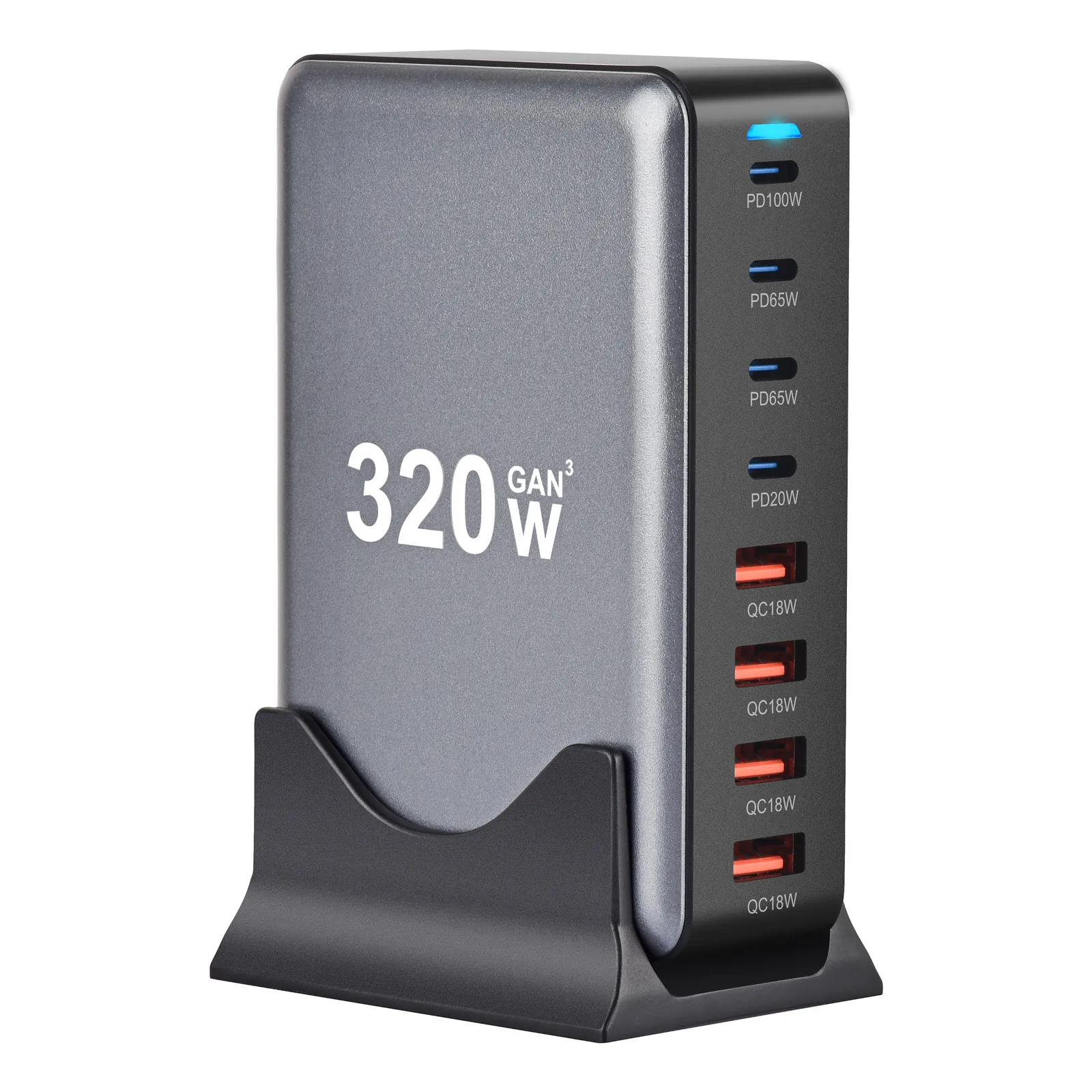 320W GaN Charger USB C Fast Desktop 8-port USB Type C PD Charger Fast Charge 3.0 USB Type C Fast Charger for IPhone15 14 Samsung