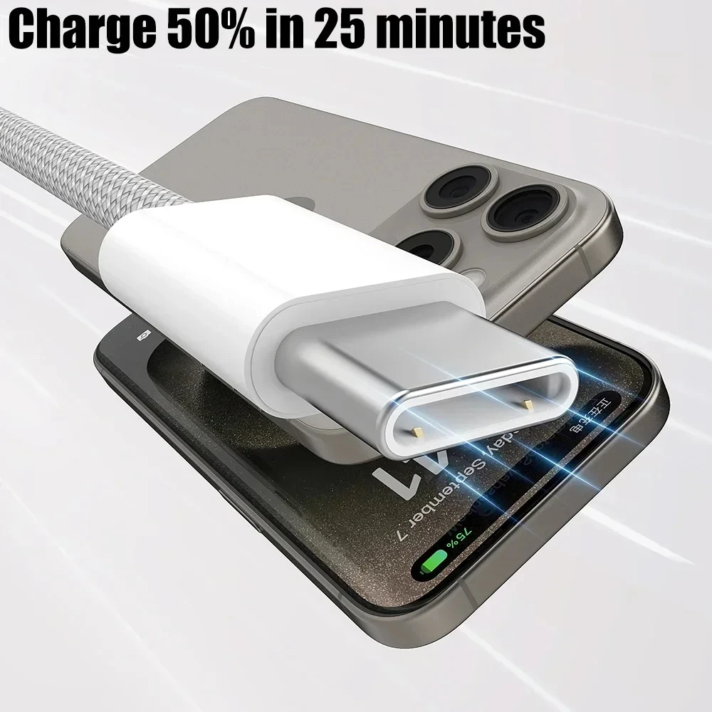 22.5W 3A USB to Type C Fast Charging Data Cable For iPhone 15/15 Pro/15 Pro Max/15 Plus Carplay Phone USB C Cord Nylon Braided