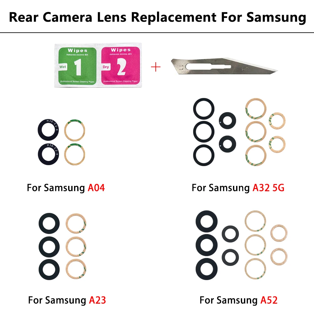 NEW Rear Back Camera glass Cover Lens With Adhesive For Samsung A13 A14 23 4G A32 A52 5G A33 A53 A73 A52 A72 A82 A52S A24 A34