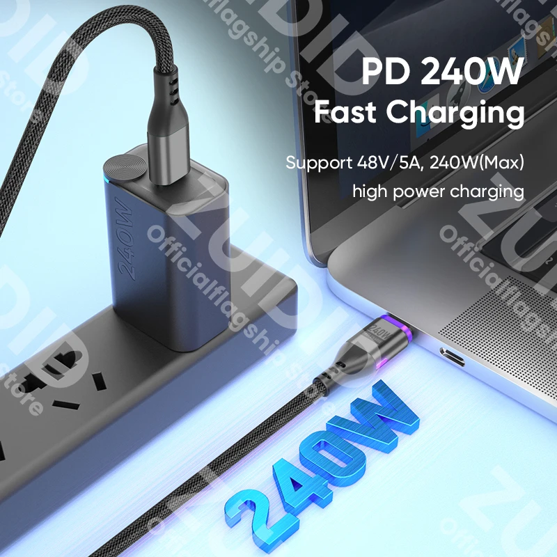 PD240W USB C To Type C Magnetic Charging Cable 5A USB Type C Fast Charger Data Cord For iPhone 15 16 MacBook iPad Samsung Xiaomi