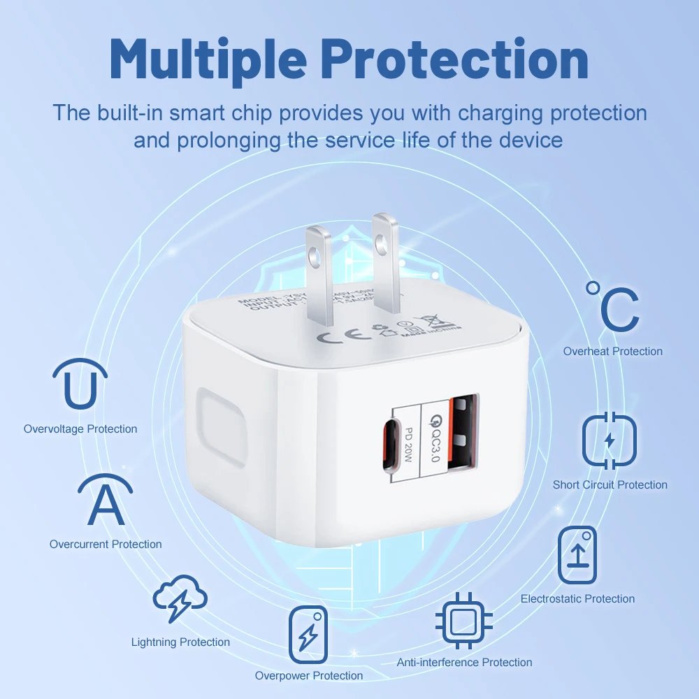 EU US UK 20W Dual Ports Type C USB C PD Wall Charger Fast Quick Charging Power Adapters For IPhone 11 12 13 14 15 Samsung