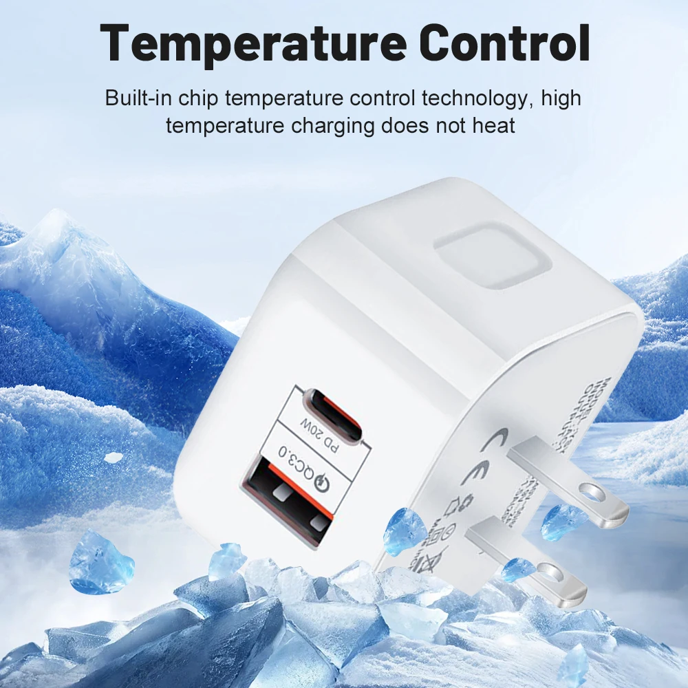 EU US UK 20W Dual Ports Type C USB C PD Wall Charger Fast Quick Charging Power Adapters For IPhone 11 12 13 14 15 Samsung
