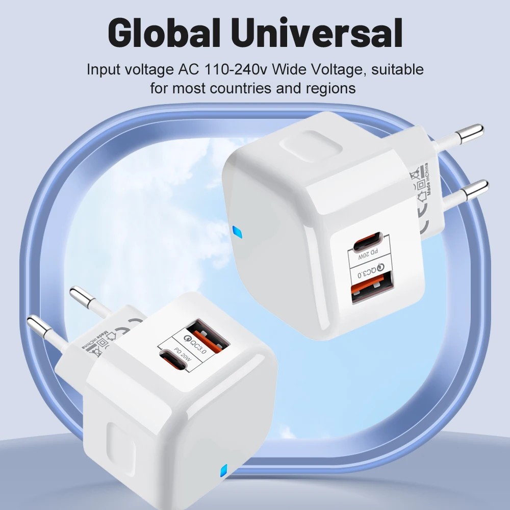 EU US UK 20W Dual Ports Type C USB C PD Wall Charger Fast Quick Charging Power Adapters For IPhone 11 12 13 14 15 Samsung