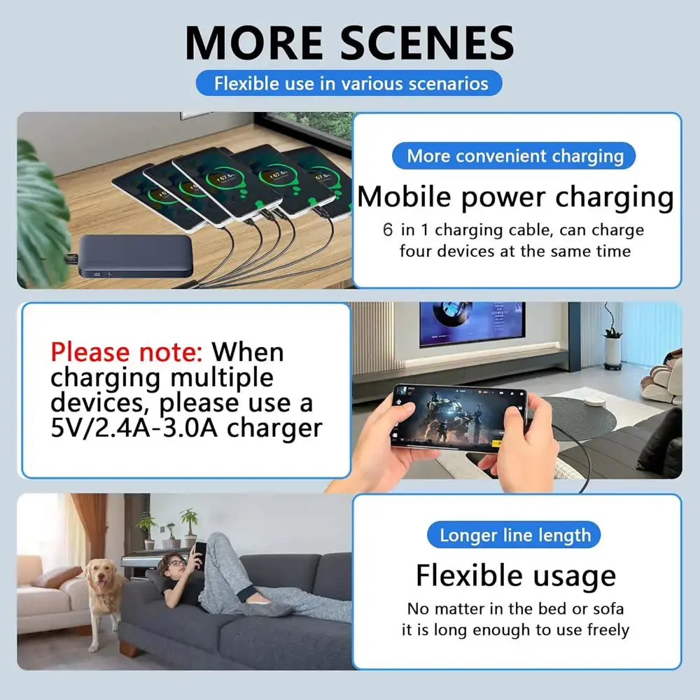 1 to 6 Micro USB Multi Charging Cable USB A 2.0 to 6 Micro USB Splitter Cable for Android Phone Tablet Players and More Device