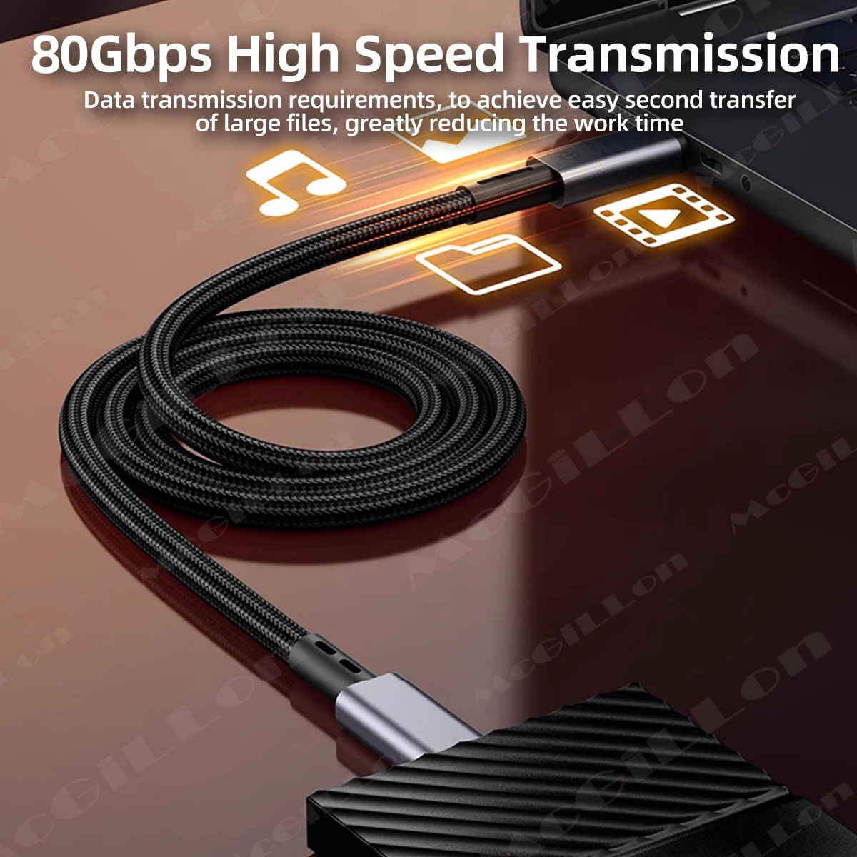 USB5 Cable 80Gbps 240W 8K for Thunderbolt 5 Type C Fast Charging Thunderbolt 4 USB 5.0 USB-C to C Data Transfer Cable for Laptop
