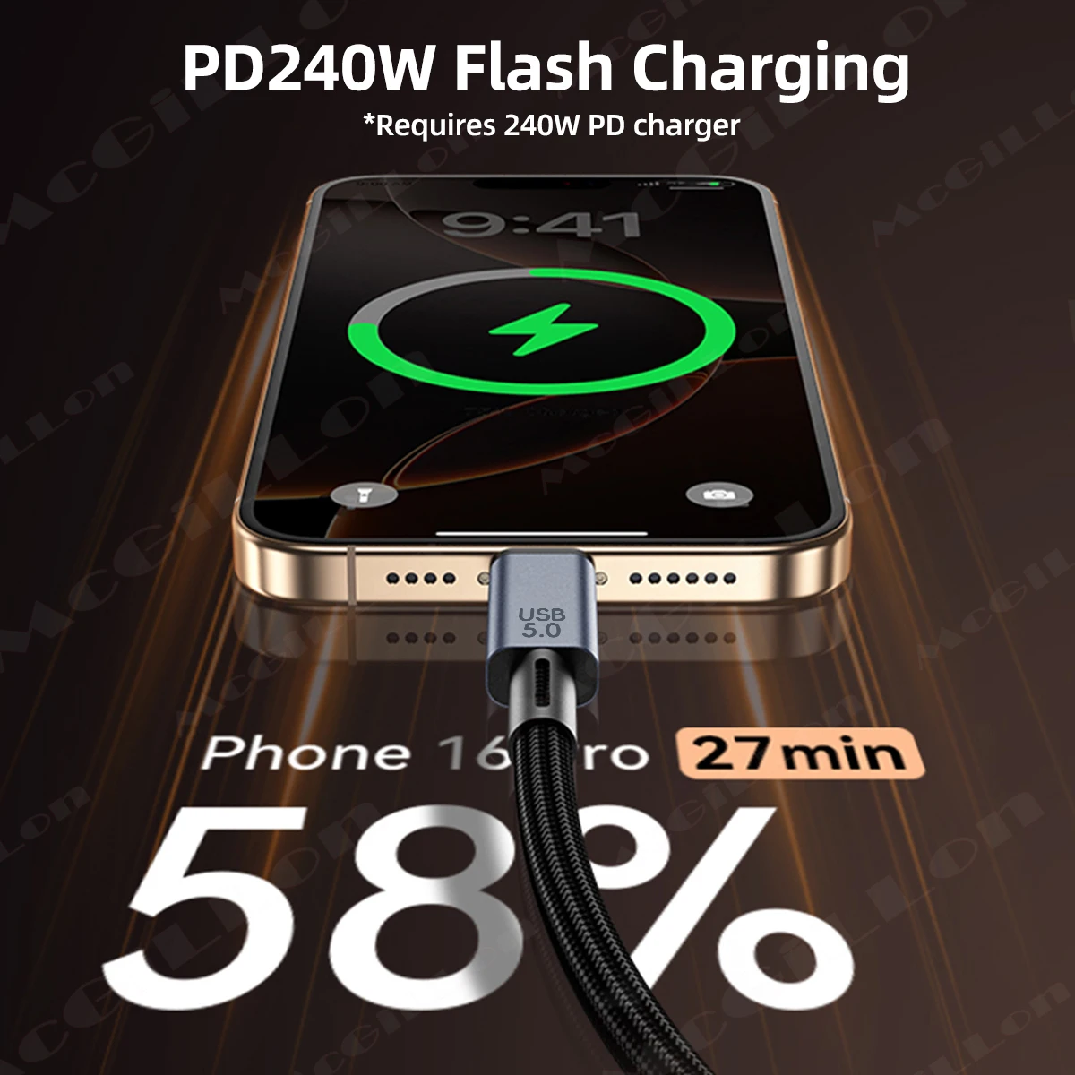 USB5 Cable 80Gbps 240W 8K for Thunderbolt 5 Type C Fast Charging Thunderbolt 4 USB 5.0 USB-C to C Data Transfer Cable for Laptop