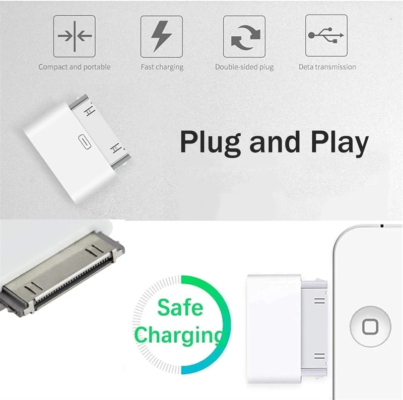 Type C To 30Pin Lightning Adapter 8Pin Charging Sync Connector For IPhone 4 4S For IPad 2 3 IPod Touch Charger cable saver