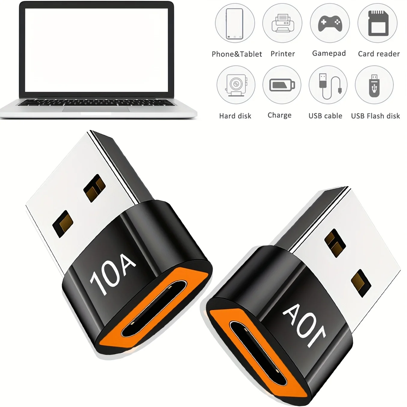 10A Fast Charge Type-C Male to USB Female OTG Adapter, Works for Samsung, Xiaomi, Laptop, USB-C Phones
