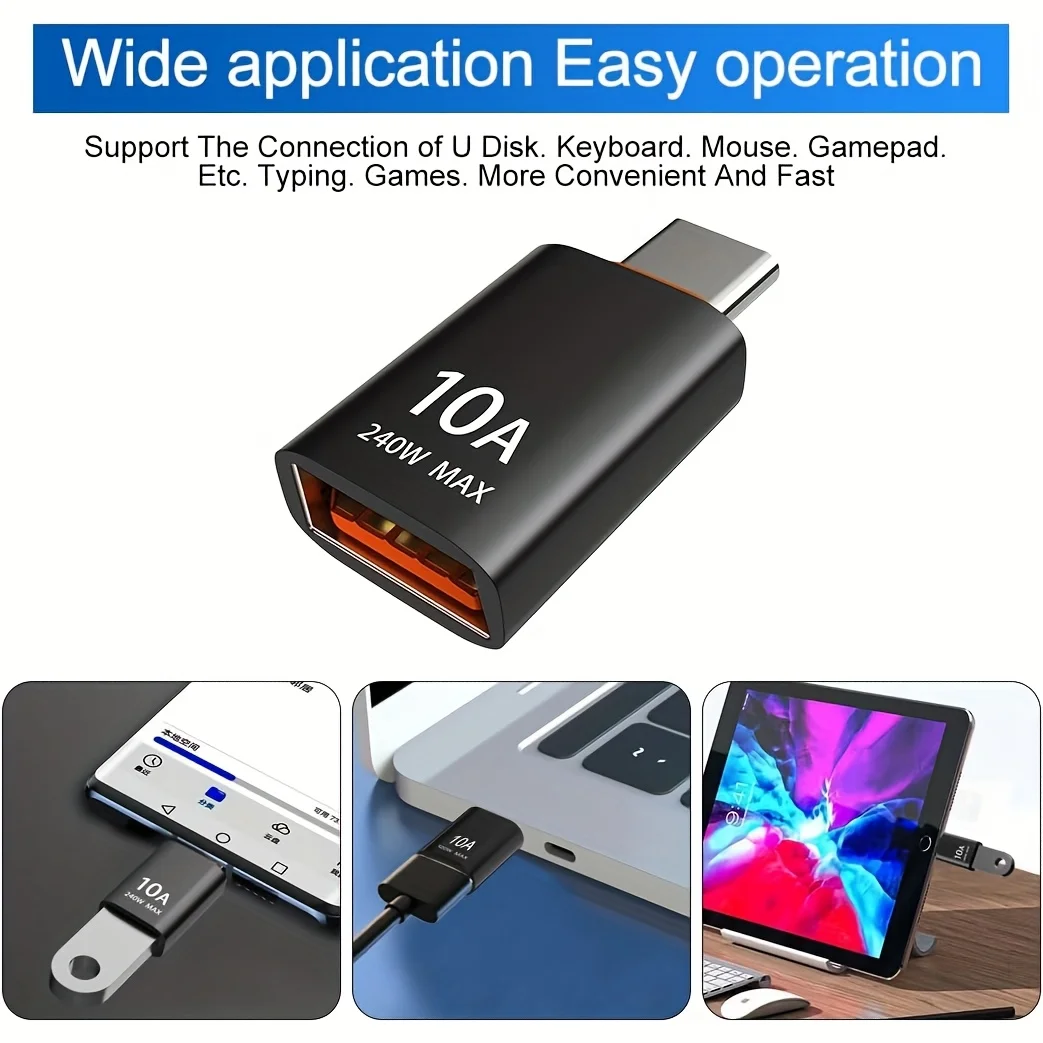 10A Fast Charge Type-C Male to USB Female OTG Adapter, Works for Samsung, Xiaomi, Laptop, USB-C Phones