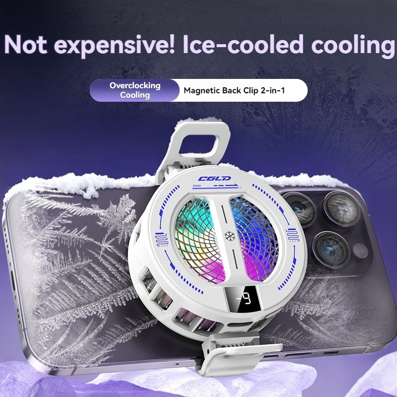 NEW Semiconductor Magnetic Clip Phone Cooler with Digital Display Temperature RGB Lights Compatible for Iphone Samsung Xiaomi