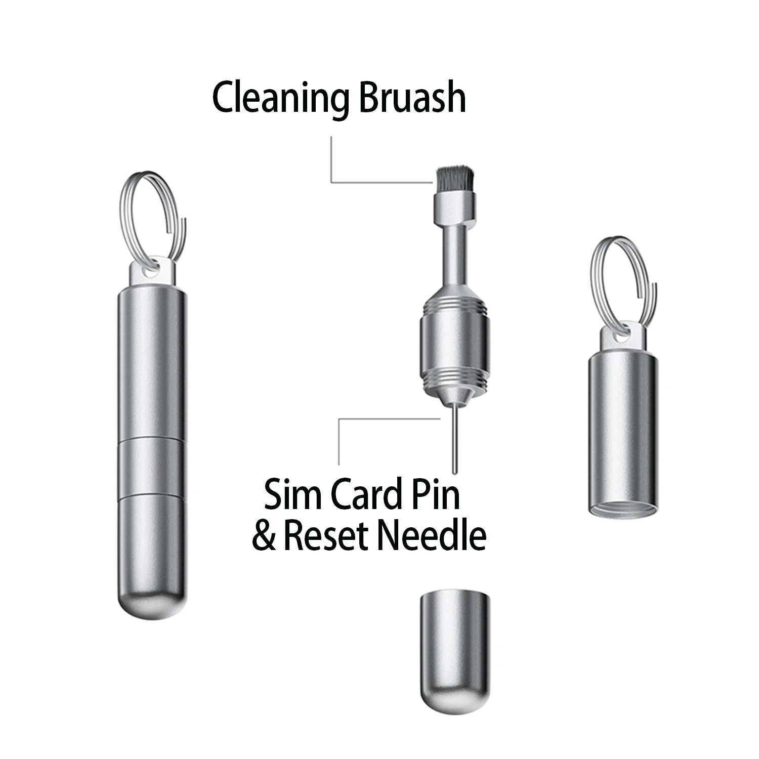 SIM Card Tray Removal Tool with Cleaning Brush, 2 in 1 Portable Keychain Eject Pins Reset Needle & Cleaning Pen for Cell Phone.