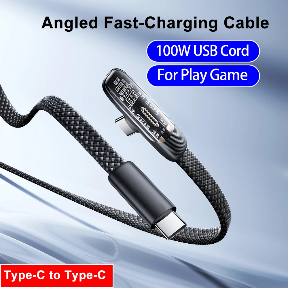 100W 6A Type C to Type C Elbow Fast Charger Data Cord For Samsung S24 Huawei Xiaomi P40 Android Phone USB C MacBook Pro iPad Pro