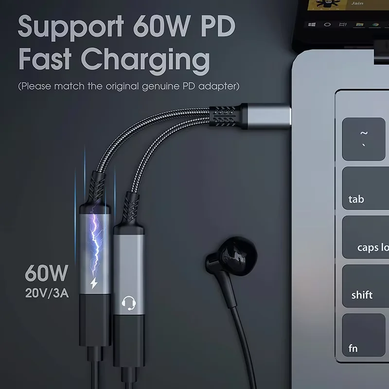 2-IN-1 Audio/Charger Splitter Adapter USB C to Dual TypeC Ports Headphone Jack Audio Adapte for iPhone 16 15 For Saumsung