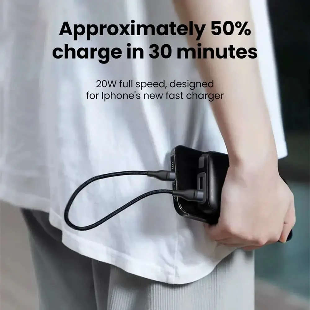 PD60W Type C to Type C Fast Charging Cable 0.25M Short Cable USB C Data Cord for Power Bank Phone Tablet Laptop Portable Charge