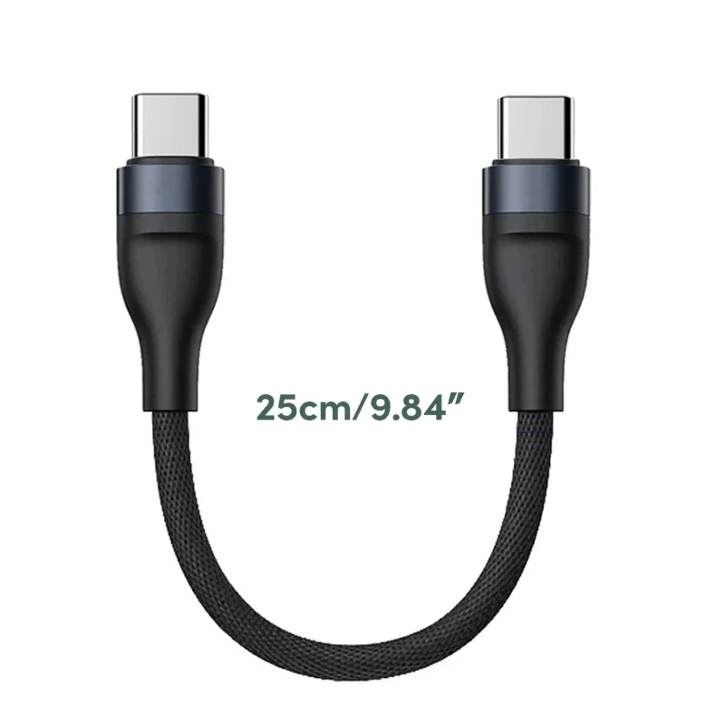 PD60W Type C to Type C Fast Charging Cable 0.25M Short Cable USB C Data Cord for Power Bank Phone Tablet Laptop Portable Charge