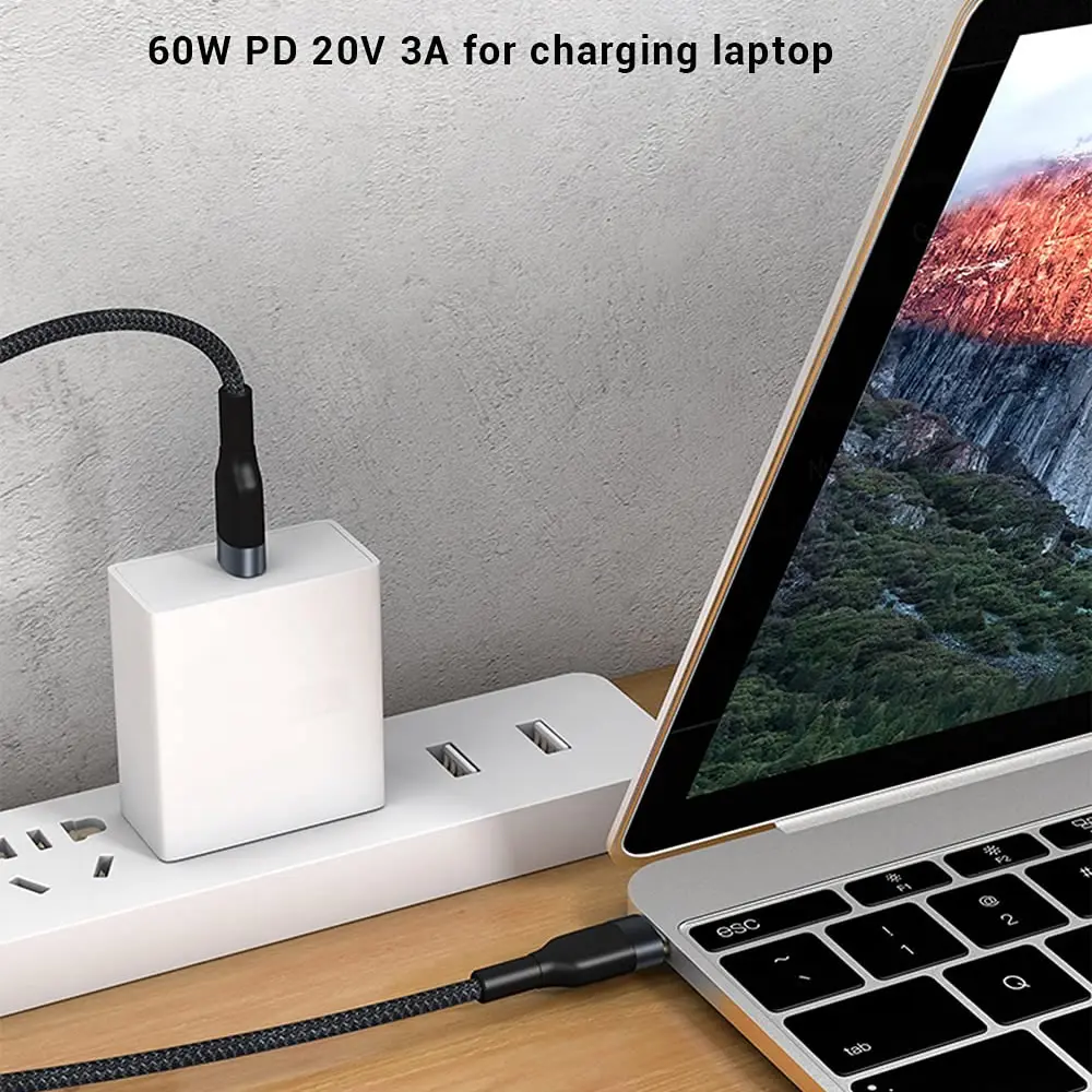 PD60W Type C to Type C Fast Charging Cable 0.25M Short Cable USB C Data Cord for Power Bank Phone Tablet Laptop Portable Charge