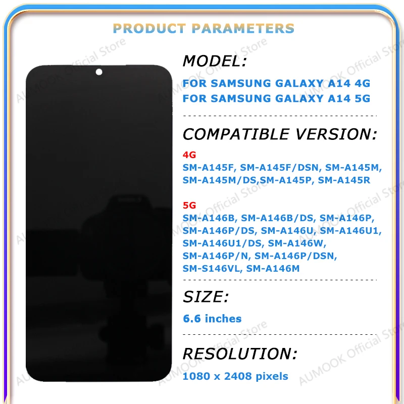 LCD Display For Samsung Galaxy A14 4G 5G A145F A145P A146B A146P A146U LCD Display Touch Screen Digitizer Assembly Panel Replace