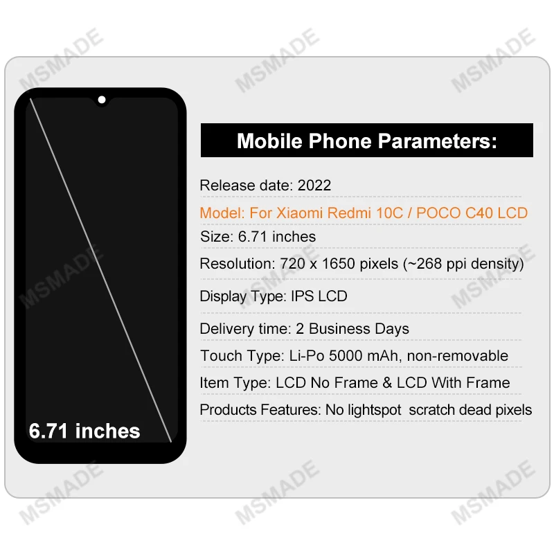 6.71" Choice For Xiaomi Redmi 10C LCD POCO C40 Display Touch Screen Digitizer Assembly For 220333QAG 220333QBI LCD Replacement