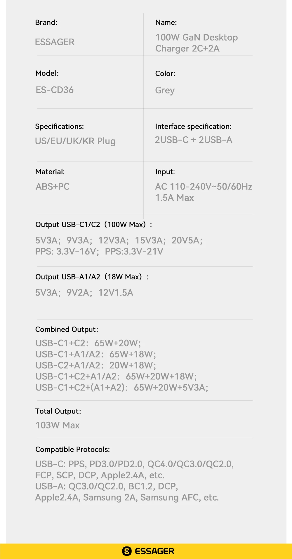 Essager 100W GaN Charger Desktop Laptop Fast Charger 65W 4 in 1 Adapter For iPhone 15 14 13 Pro Max Phone Charger Xiaomi Samsung