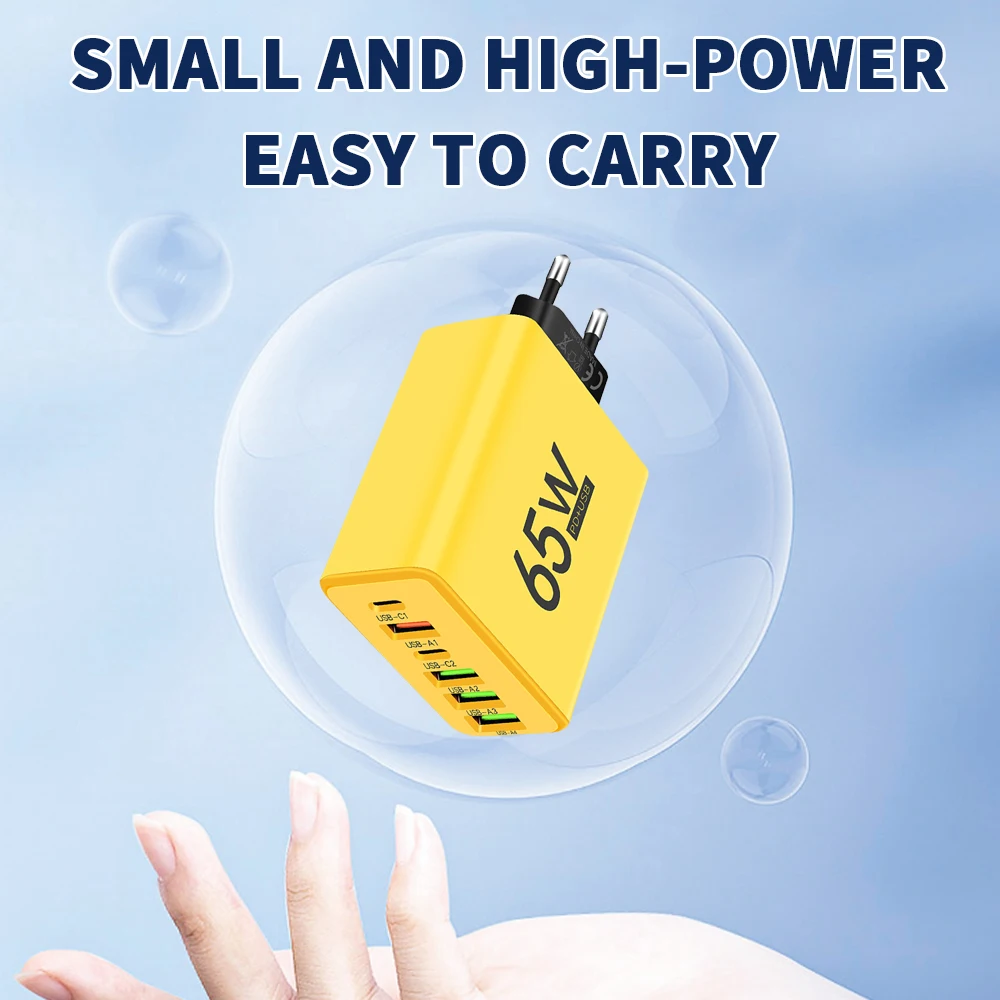 PD 65W USB Charger Fast Charger 6 Ports Type C Mobile Phone Charger For Iphone 16 15 Pro Max Xiaomi Huawei Samsung Quick Charger