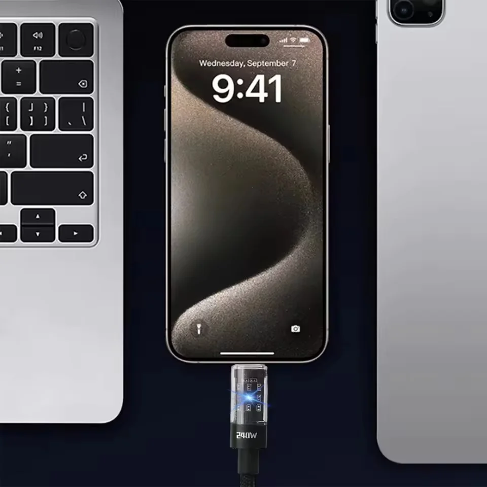 240W Nylon USB Type C Super Fast Charging Cable For Samsung Xiaomi Huawei Honor LED Digital Display USB C Charger Data Cord