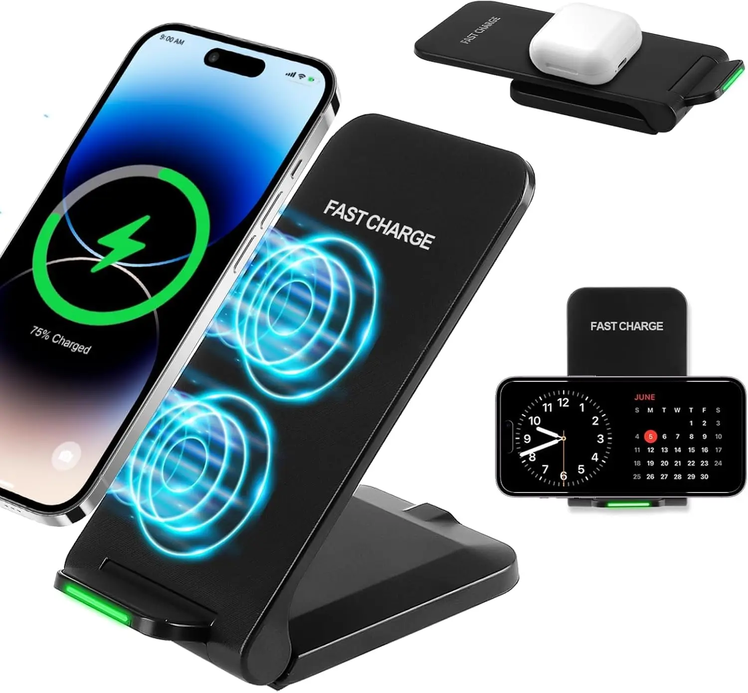 Wireless Charger Stand Pad Fast Charging Foldable For IPhone17/16/15/14 Samsung S21 S24 S8 Huawei Quick Charger